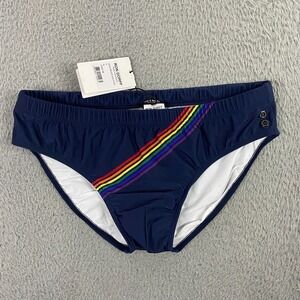 Ron Dorff Equinox Swim Briefs Mens XL Rainbow Stripe Blue Speedo NEW